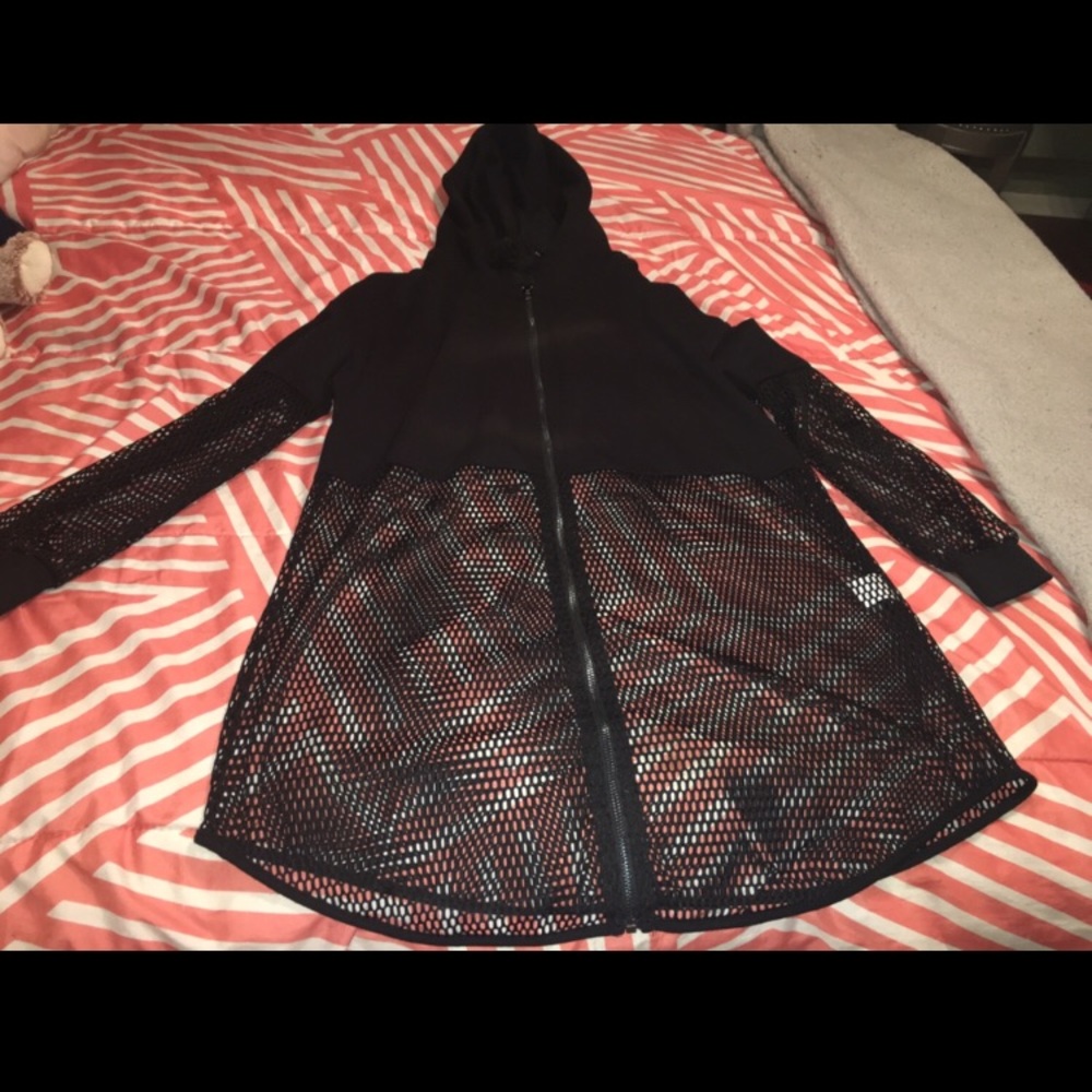 SheIn black mesh hoodie cover up